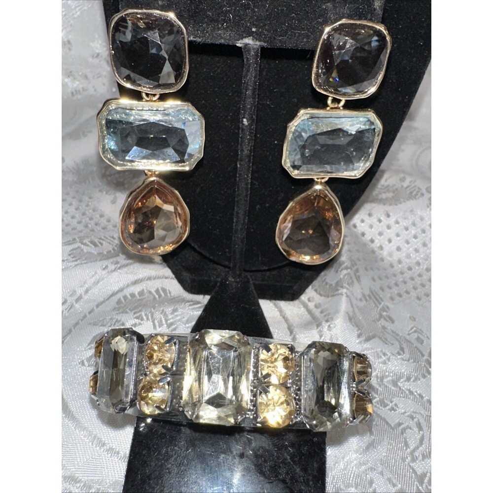 Dangle Earrings Large Stones  With Clear Bangle-stone Bracelet